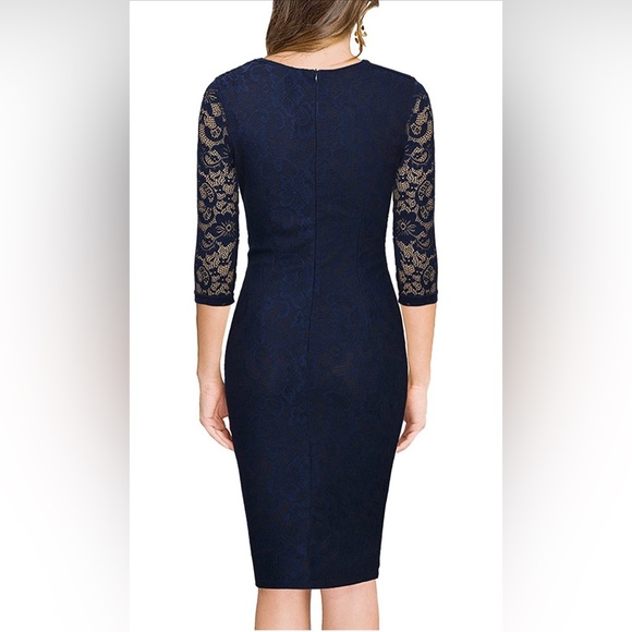 Floral lace retro fitted cocktail pencil dress - Picture 2 of 4